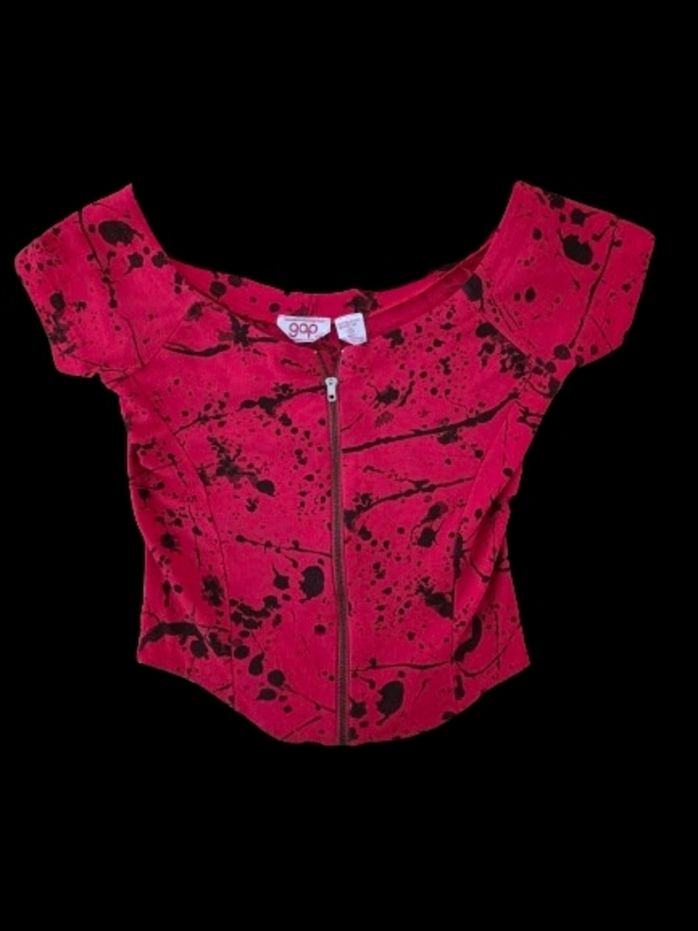 📣 Vintage Mid 80s Rare GAP Red/ Black Splatter 🎨 Paint Zip Front Top👕 Size S